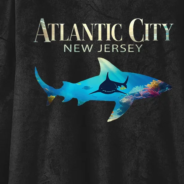 Atlantic City Retro Atlantic City Nj Shark Hooded Wearable Blanket