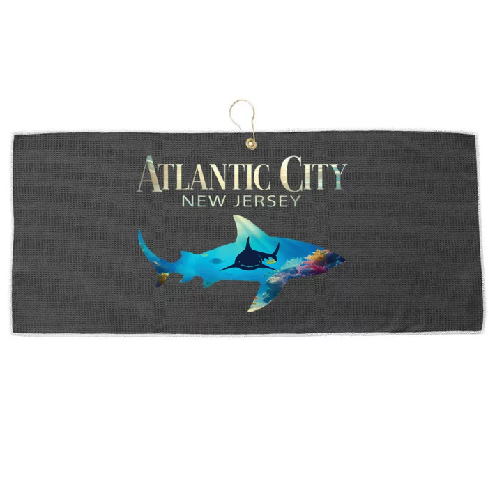 Atlantic City Retro Atlantic City Nj Shark Large Microfiber Waffle Golf Towel