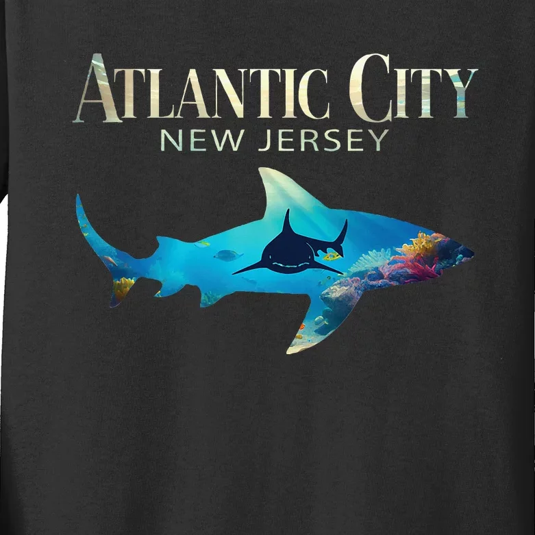 Atlantic City Retro Atlantic City Nj Shark Kids Long Sleeve Shirt