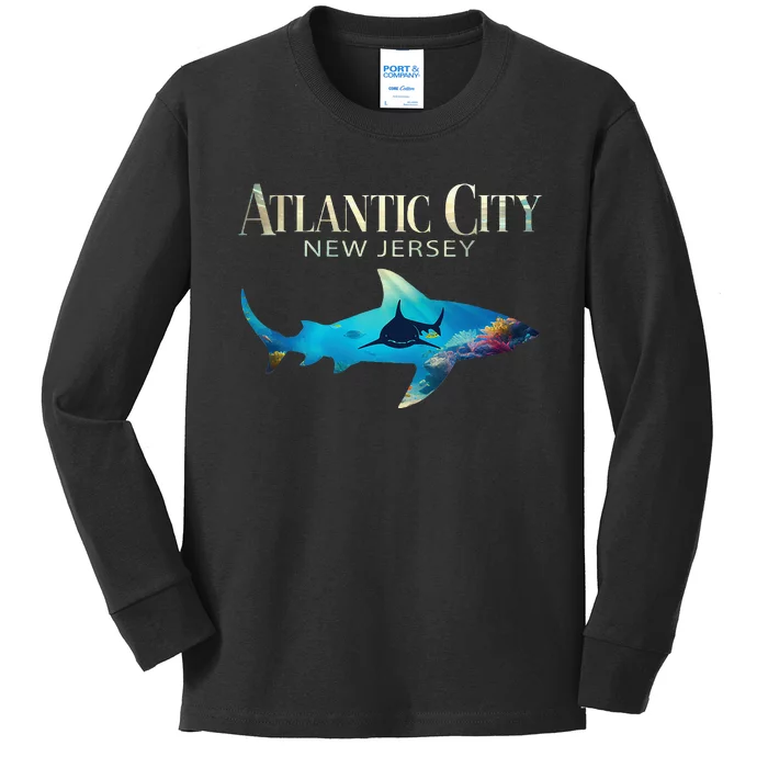 Atlantic City Retro Atlantic City Nj Shark Kids Long Sleeve Shirt