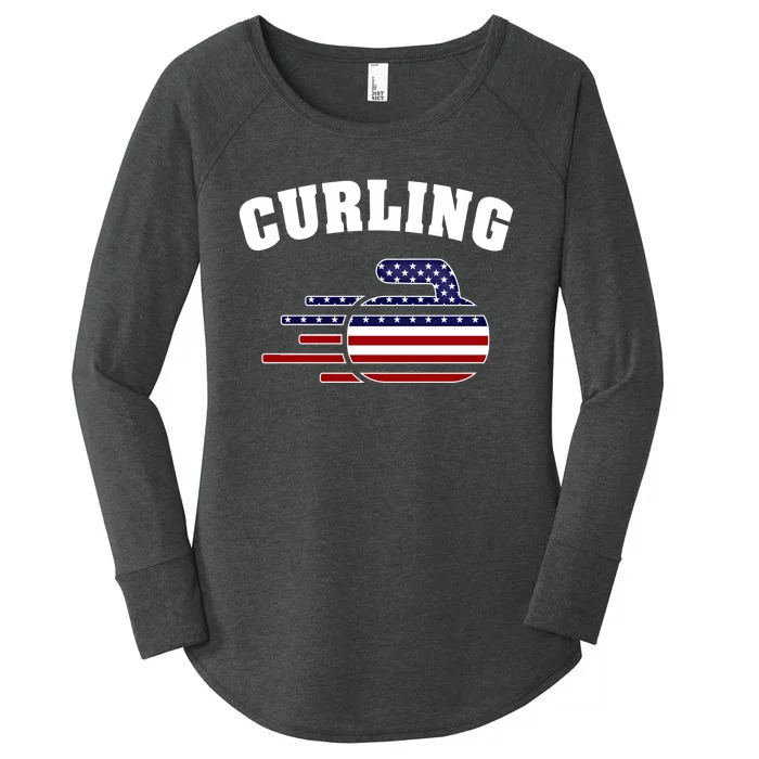 America Curling Rock American Curlers Usa Flag Winter Sports Gift Women's Perfect Tri Tunic Long Sleeve Shirt