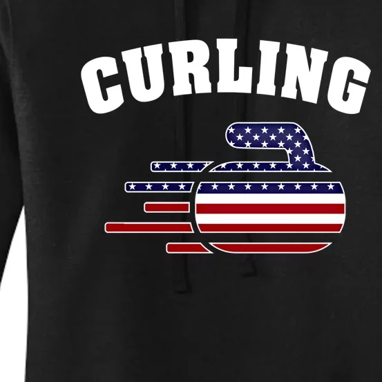 America Curling Rock American Curlers Usa Flag Winter Sports Gift Women's Pullover Hoodie