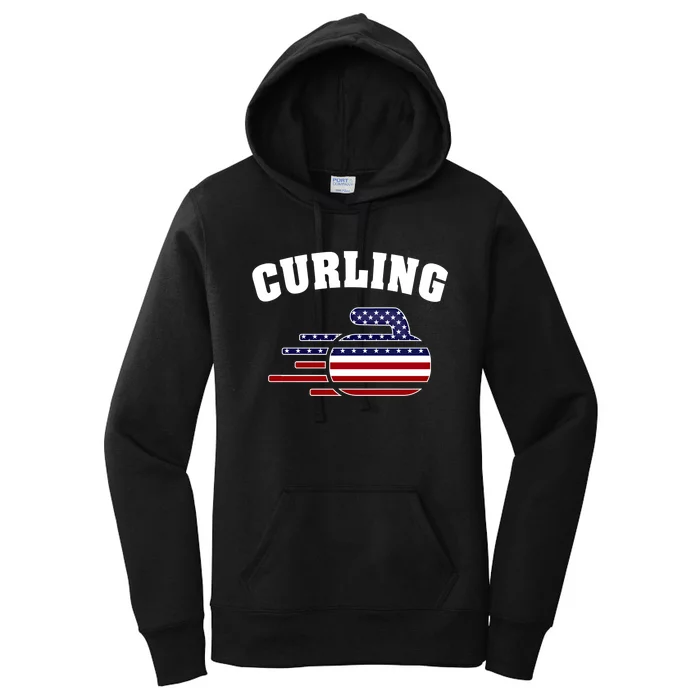 America Curling Rock American Curlers Usa Flag Winter Sports Gift Women's Pullover Hoodie