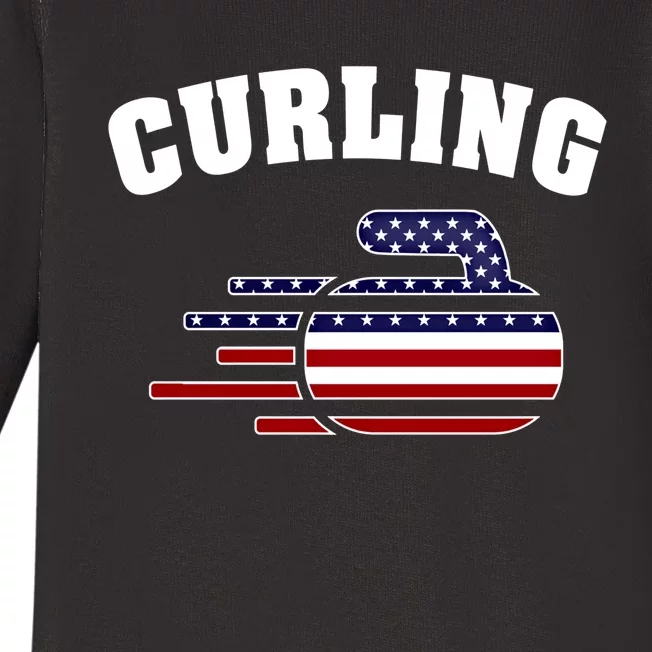 America Curling Rock American Curlers Usa Flag Winter Sports Gift Baby Long Sleeve Bodysuit