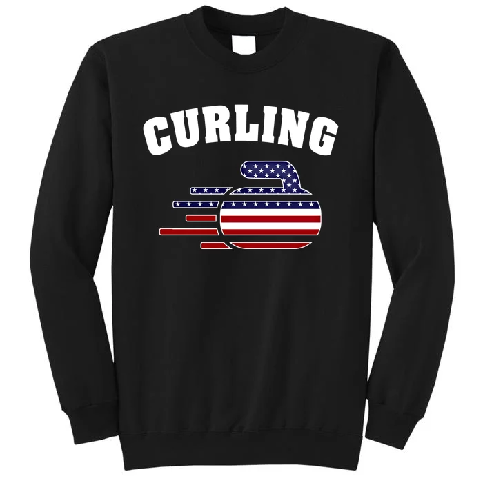 America Curling Rock American Curlers Usa Flag Winter Sports Gift Tall Sweatshirt