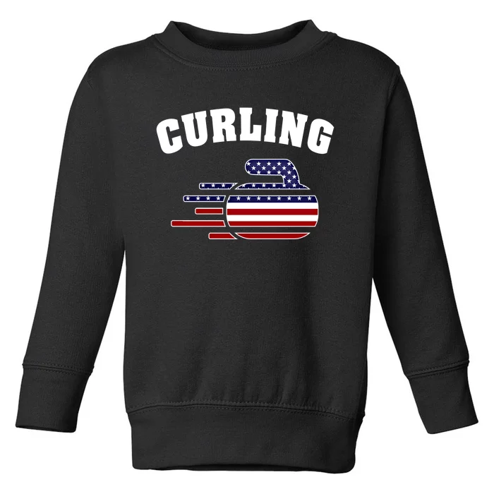 America Curling Rock American Curlers Usa Flag Winter Sports Gift Toddler Sweatshirt