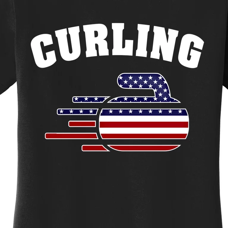 America Curling Rock American Curlers Usa Flag Winter Sports Gift Women's T-Shirt