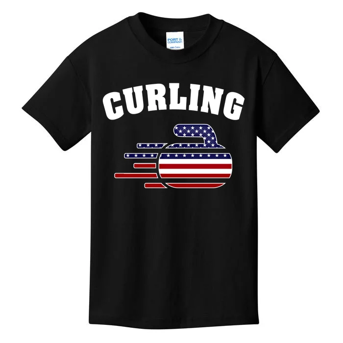 America Curling Rock American Curlers Usa Flag Winter Sports Gift Kids T-Shirt