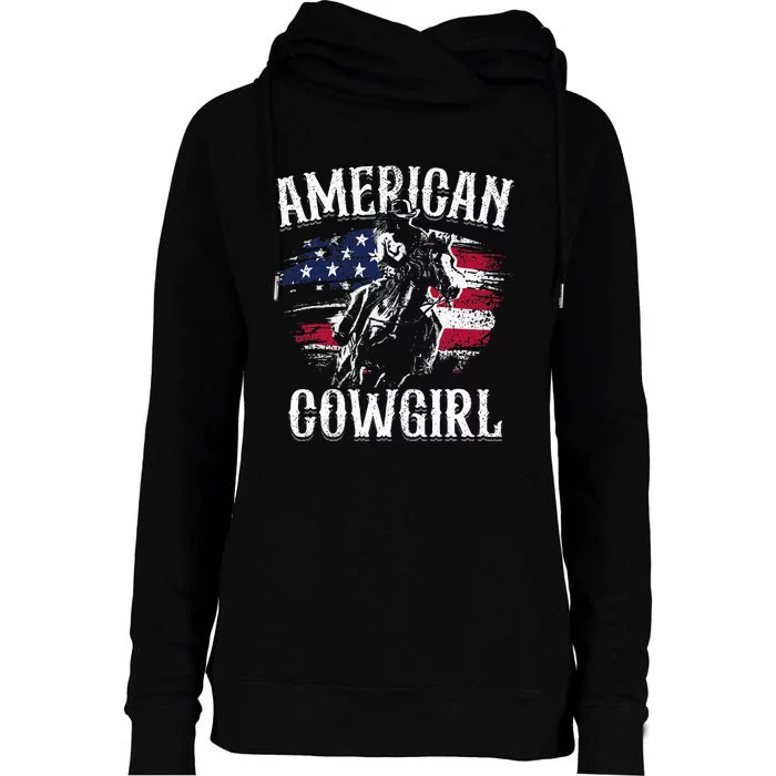 American Cow Rodeo Barrel Racing Horse Riding Gift Womens Funnel Neck Pullover Hood