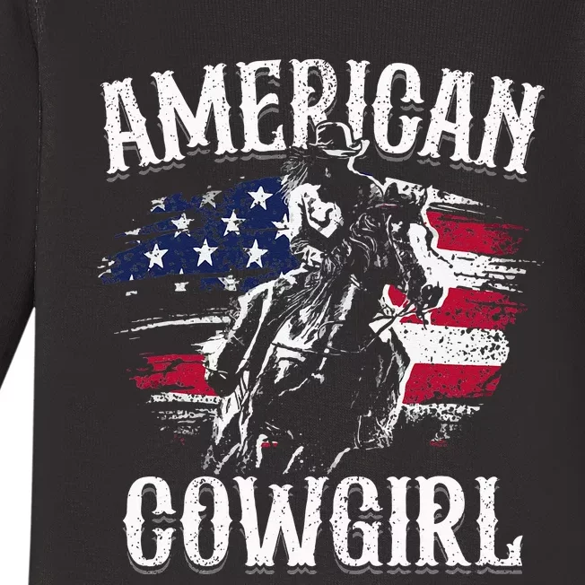 American Cow Rodeo Barrel Racing Horse Riding Gift Baby Long Sleeve Bodysuit