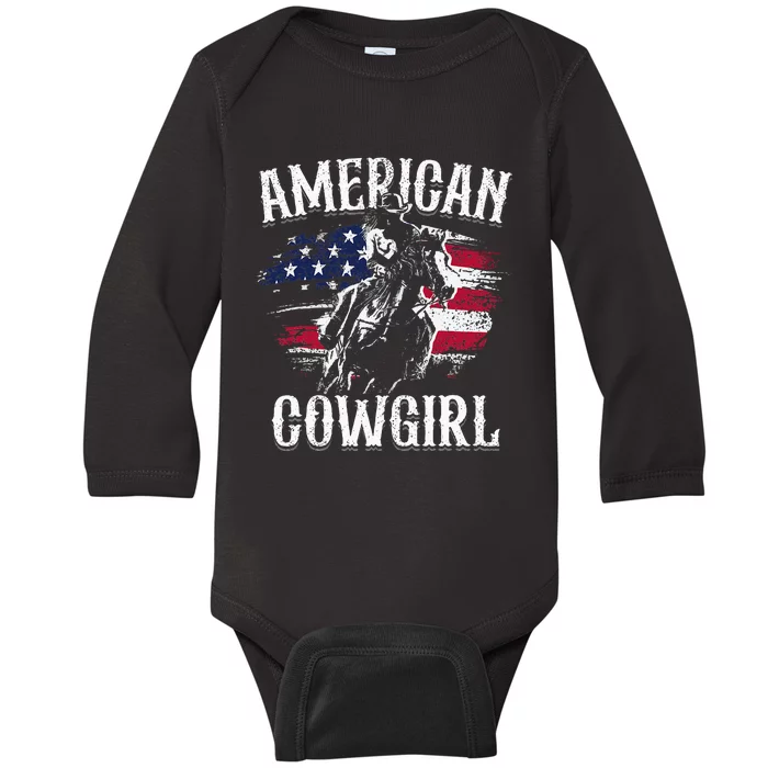 American Cow Rodeo Barrel Racing Horse Riding Gift Baby Long Sleeve Bodysuit