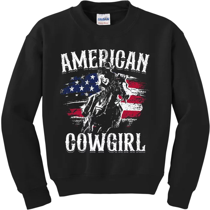 American Cow Rodeo Barrel Racing Horse Riding Gift Kids Sweatshirt