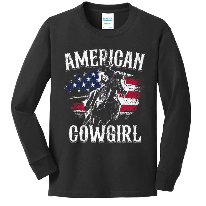 American Cow Rodeo Barrel Racing Horse Riding Gift Kids Long Sleeve Shirt