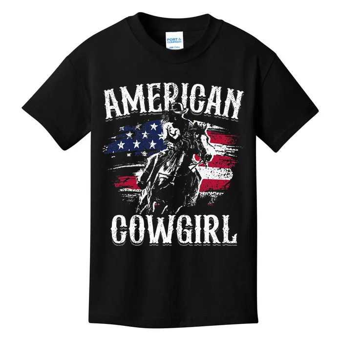 American Cow Rodeo Barrel Racing Horse Riding Gift Kids T-Shirt