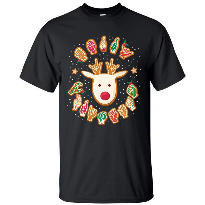 Asl Christmas Reindeer American Sign Language Gingerbread Long Sleeve Tall T-Shirt