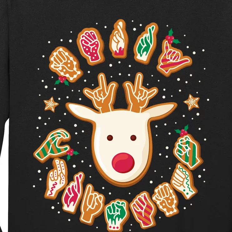 Asl Christmas Reindeer American Sign Language Gingerbread Long Sleeve Tall Long Sleeve T-Shirt