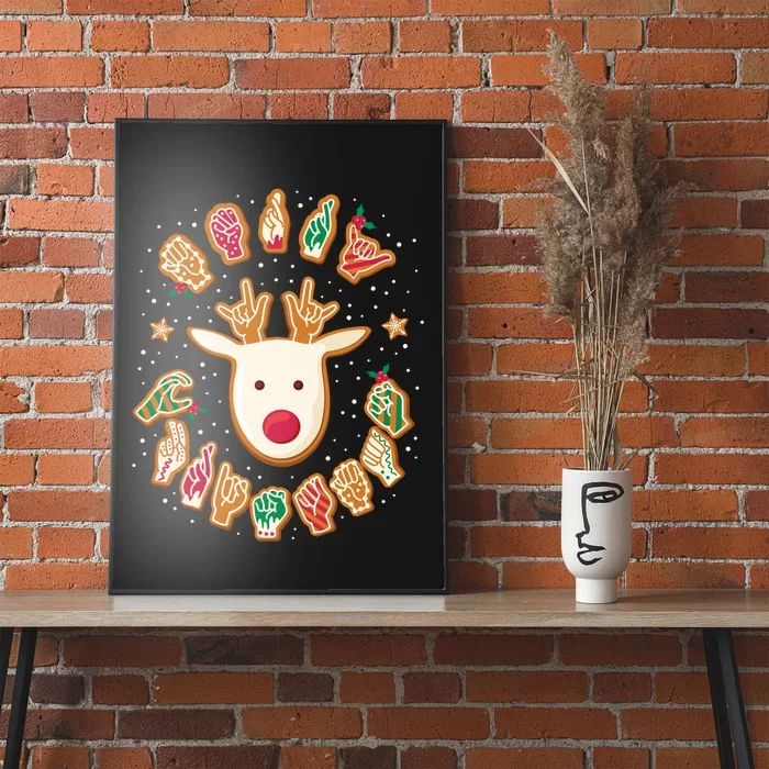 Asl Christmas Reindeer American Sign Language Gingerbread Long Sleeve Poster