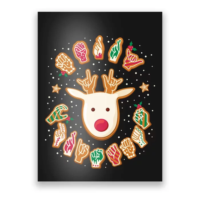 Asl Christmas Reindeer American Sign Language Gingerbread Long Sleeve Poster