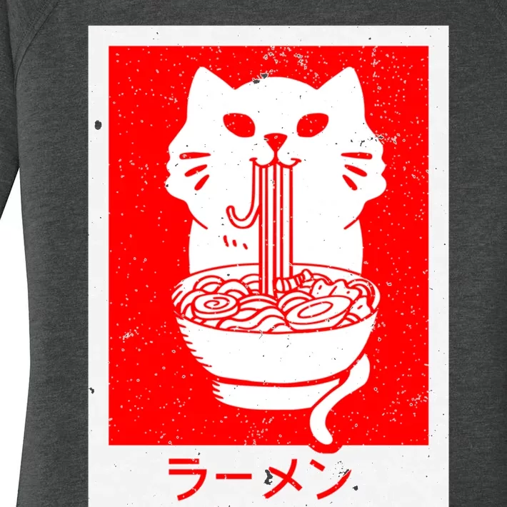 Anime Cat Ramen Kawaii Neko Noodles Women's Perfect Tri Tunic Long Sleeve Shirt