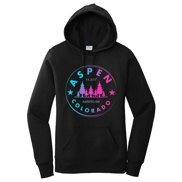 Aspen Colorado Retro Big Mountain Forest Women's Pullover Hoodie