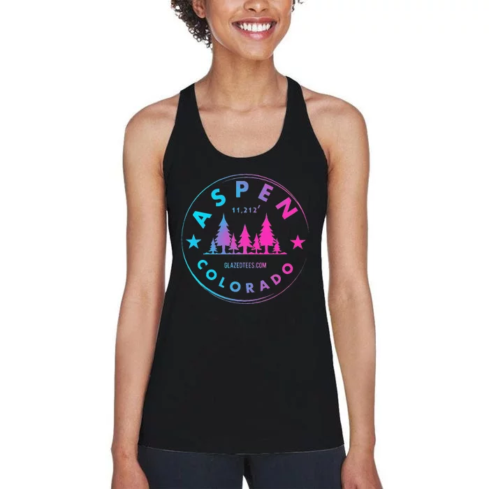 Aspen Colorado Retro Big Mountain Forest Women's Racerback Tank