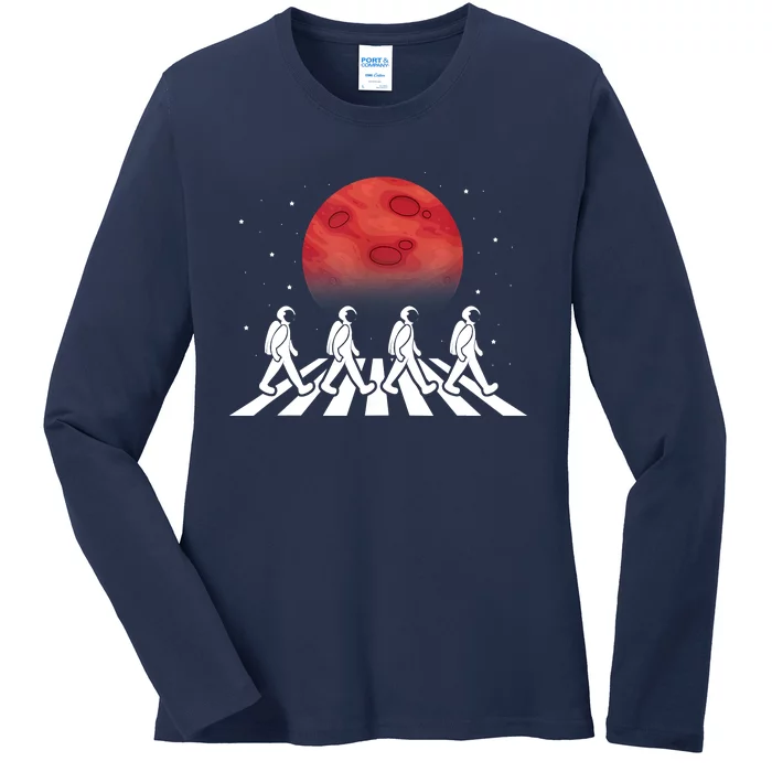 Astronaut Crossing Road Mars Planet Cosmonaut Spaceman Ladies Long Sleeve Shirt