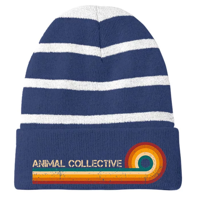 Animal Collective Retro Stripes Musician Vintage Striped Beanie with Solid Band