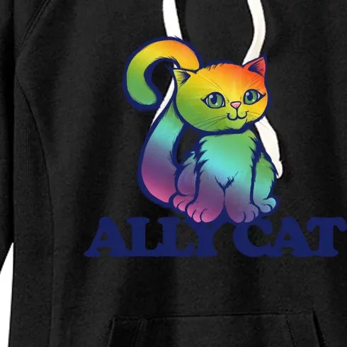 Ally Cat Retro Rainbow Lgbtq Cool Gift Women's Fleece Hoodie