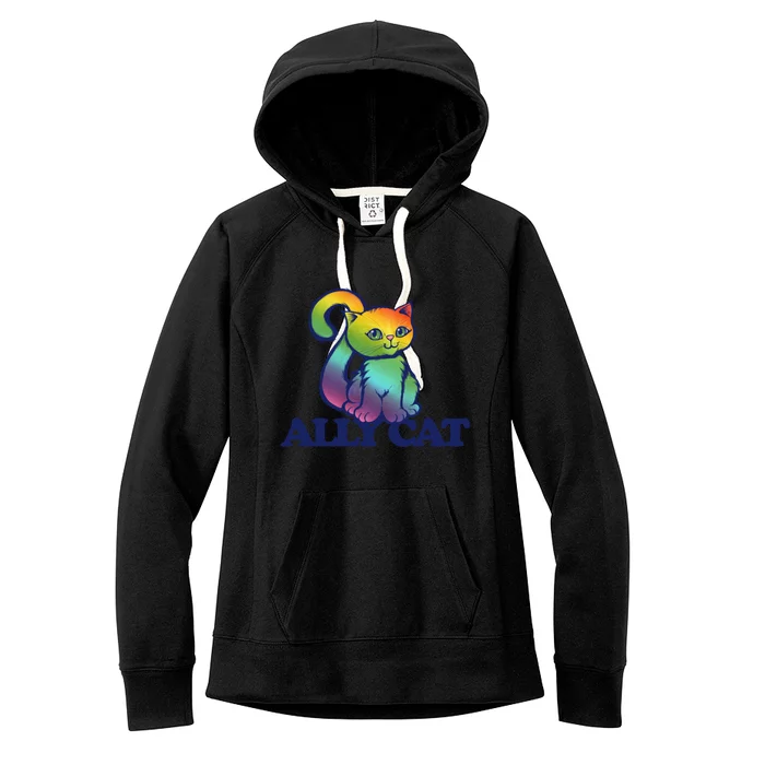 Ally Cat Retro Rainbow Lgbtq Cool Gift Women's Fleece Hoodie