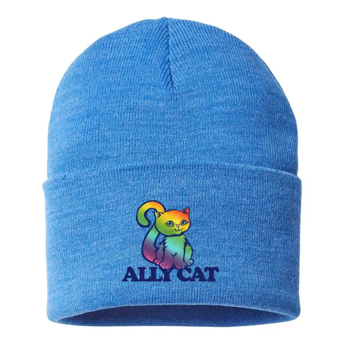 Ally Cat Retro Rainbow Lgbtq Cool Gift Sustainable Knit Beanie