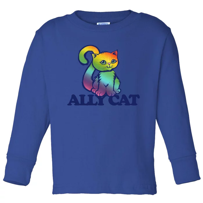 Ally Cat Retro Rainbow Lgbtq Cool Gift Toddler Long Sleeve Shirt