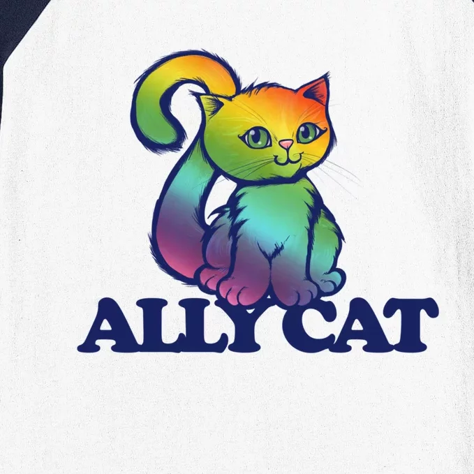 Ally Cat Retro Rainbow Lgbtq Cool Gift Baseball Sleeve Shirt