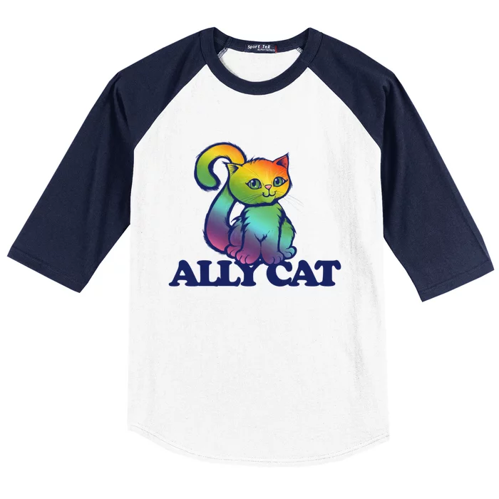 Ally Cat Retro Rainbow Lgbtq Cool Gift Baseball Sleeve Shirt