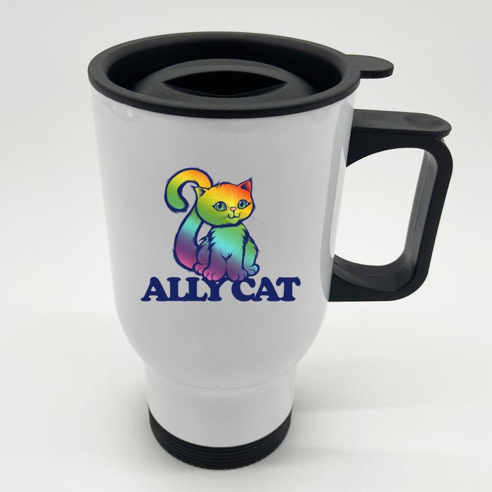 Ally Cat Retro Rainbow Lgbtq Cool Gift Front & Back Stainless Steel Travel Mug