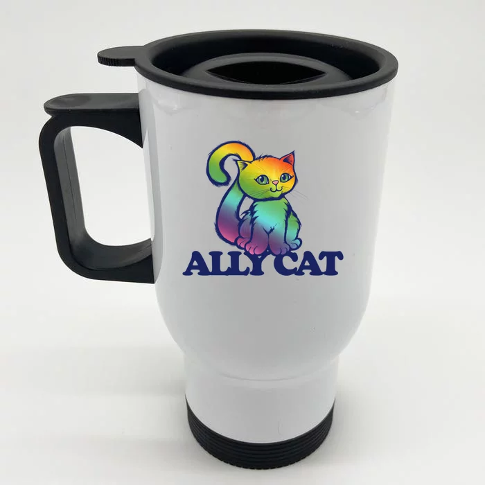 Ally Cat Retro Rainbow Lgbtq Cool Gift Front & Back Stainless Steel Travel Mug