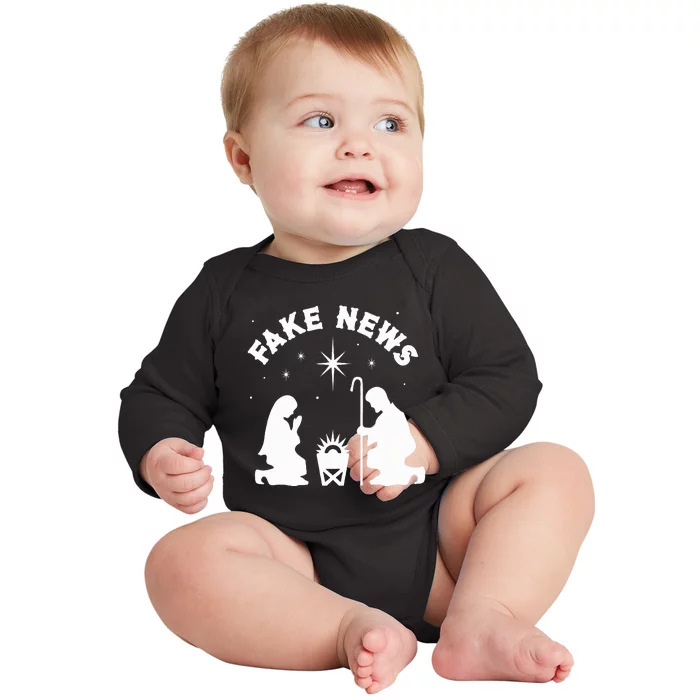 Anti Christmas Religion Atheist Fake News Nativity Scene Baby Long Sleeve Bodysuit