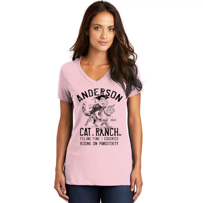 Anderson Cat Ranch Educated Graphic Women's V-Neck T-Shirt