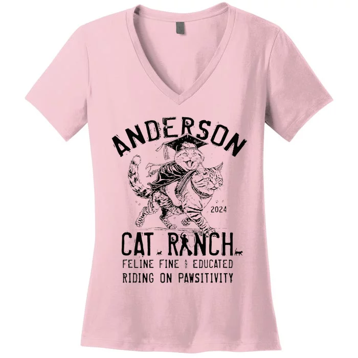 Anderson Cat Ranch Educated Graphic Women's V-Neck T-Shirt