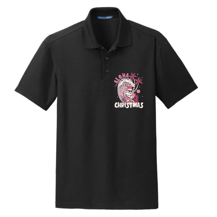 Aloha Christmas Retro Pink Santa Surfing Mele Kalikimaka Dry Zone Grid Performance Polo