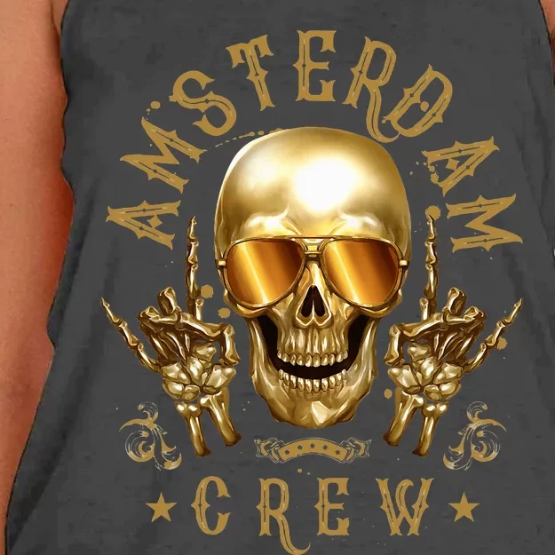 Amsterdam Crew Skull Funny Party Vacation Women's Knotted Racerback Tank