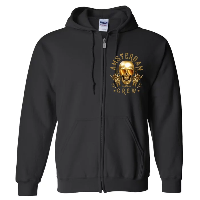 Amsterdam Crew Skull Funny Party Vacation Full Zip Hoodie