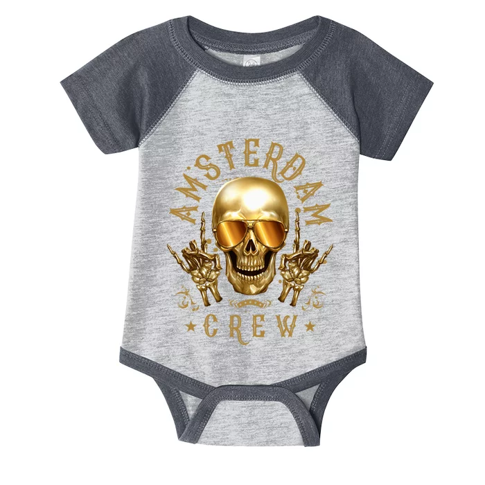 Amsterdam Crew Skull Funny Party Vacation Infant Baby Jersey Bodysuit