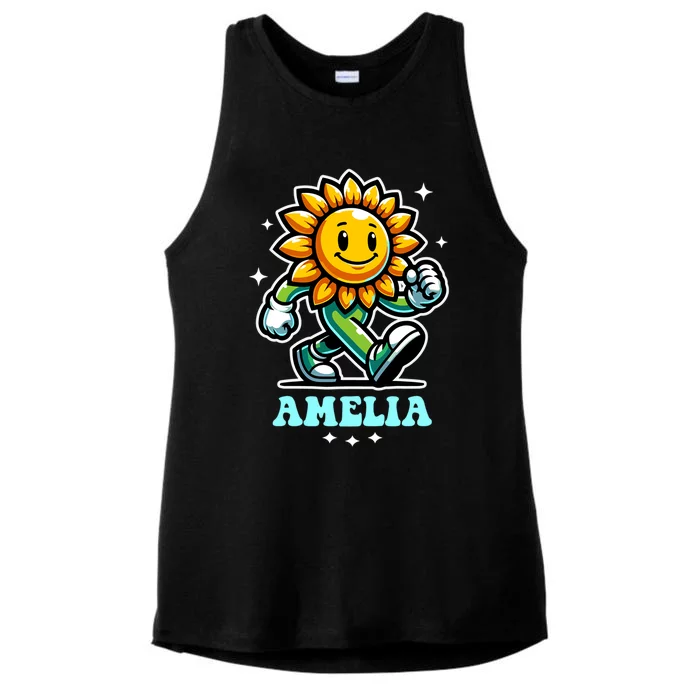 Amelia Cute Sunflower Gift Ladies Tri-Blend Wicking Tank