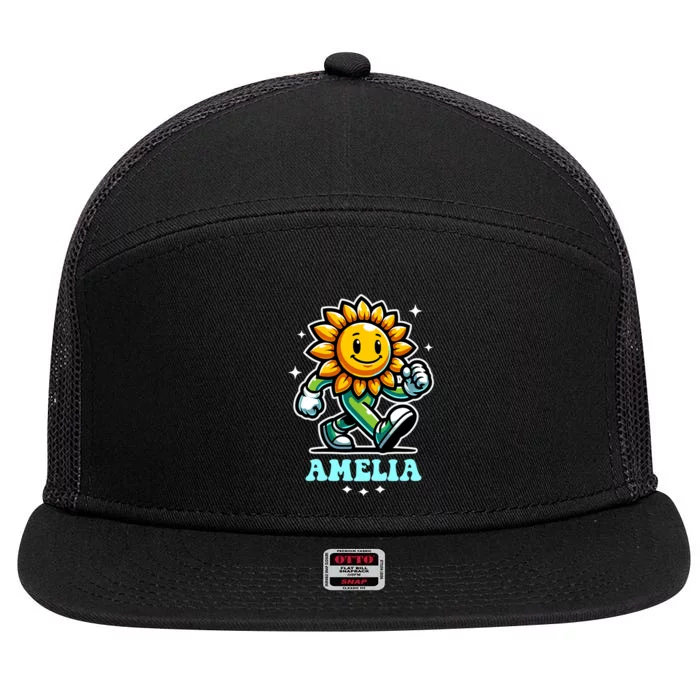 Amelia Cute Sunflower Gift 7 Panel Mesh Trucker Snapback Hat