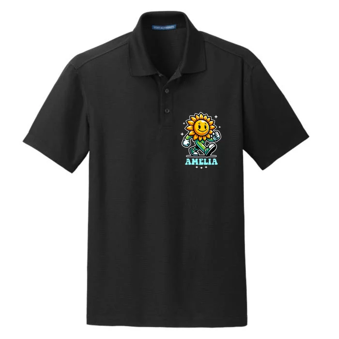 Amelia Cute Sunflower Gift Dry Zone Grid Performance Polo