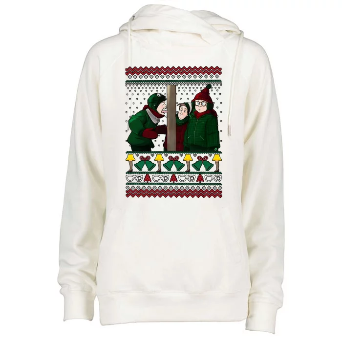 A Christmas Story Movie Ugly Christmas Merry Xmas Holiday Season Womens Funnel Neck Pullover Hood