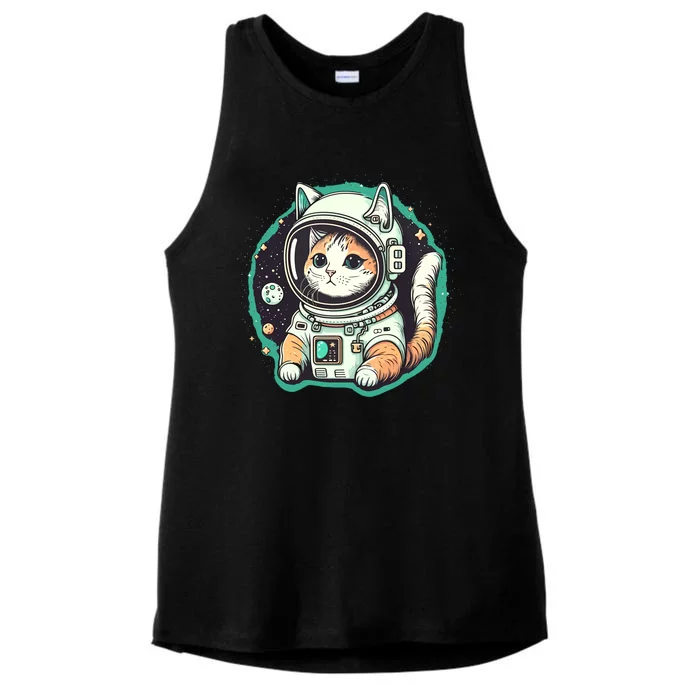 Astronaut Cat Space Helmet Ladies Tri-Blend Wicking Tank