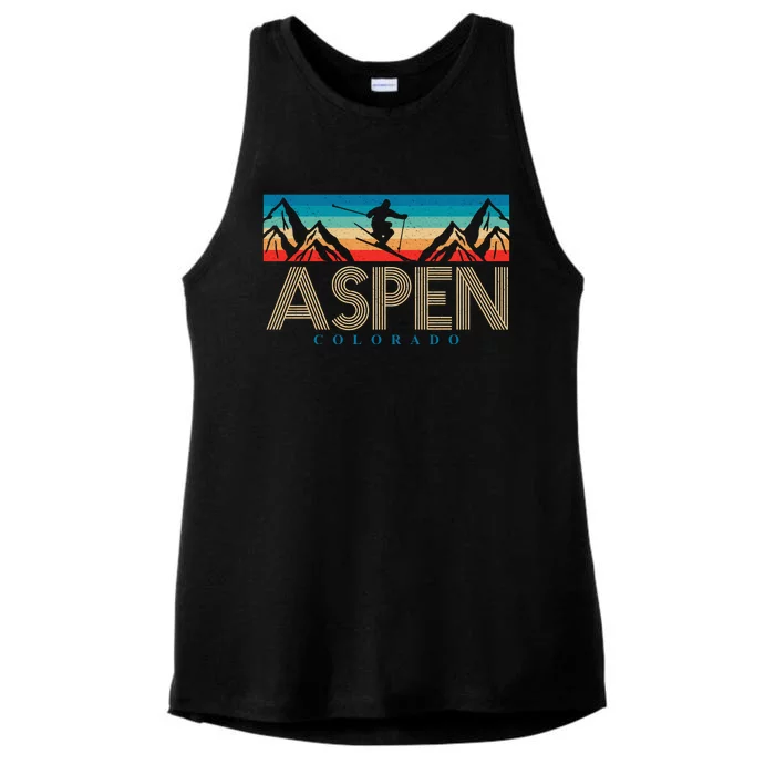 Aspen Colorado Ski Sunset Mountain Ladies Tri-Blend Wicking Tank