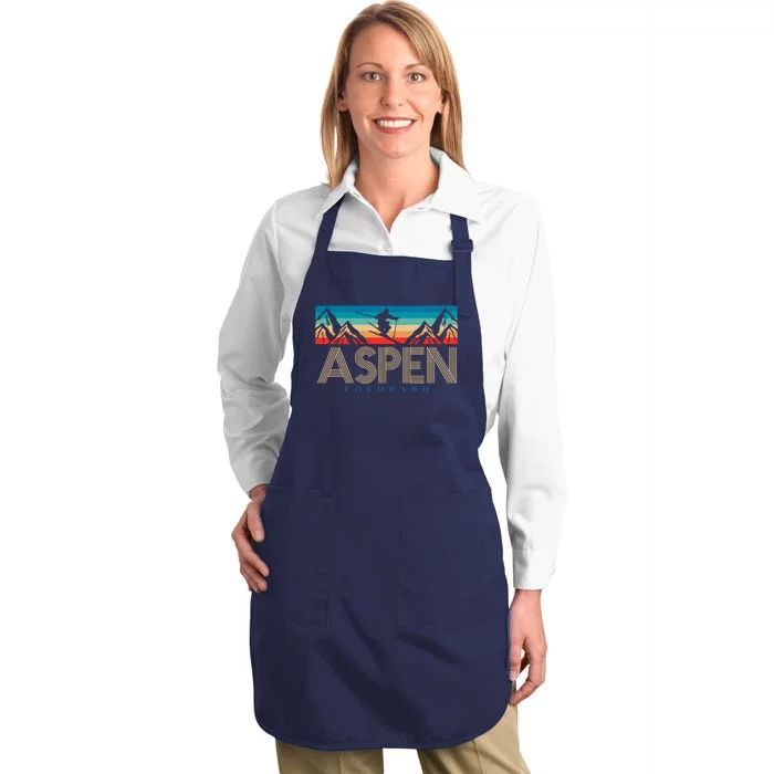 Aspen Colorado Ski Sunset Mountain Full-Length Apron With Pocket