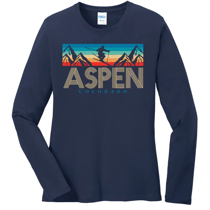 Aspen Colorado Ski Sunset Mountain Ladies Long Sleeve Shirt